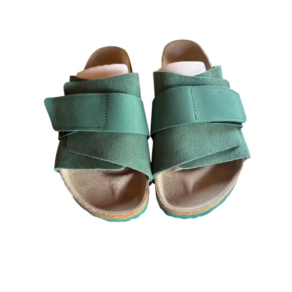 Birkenstock Shoes - Birkenstock Green Suede Adjustable Slide Sandals